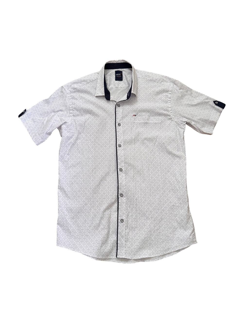 VISCONTI White 100% Cotton Short Sleeve Button Down Shirt Size Large Slim Fit